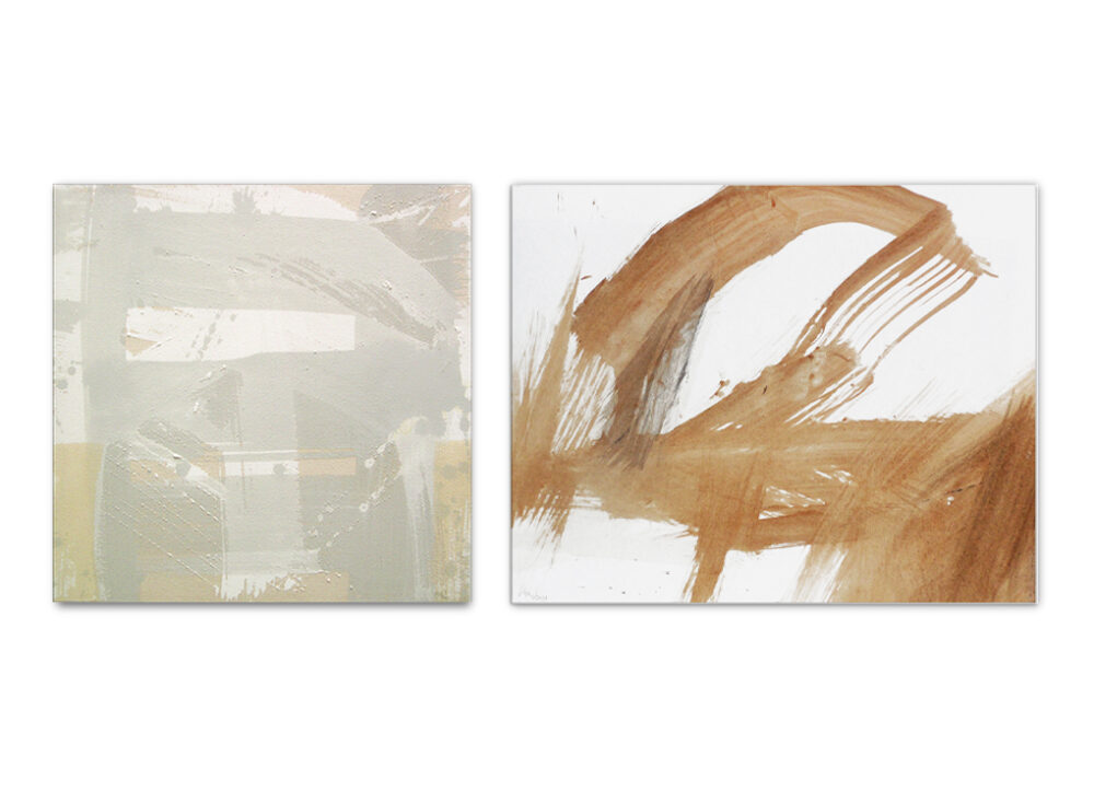 o.T. #3, Acryl a. L‘wand / 50x50 cm / 2008  +  Aus der Serie «Kollektion 2014/15» / Acryl a. Papier / 32x39 cm / 2011/12