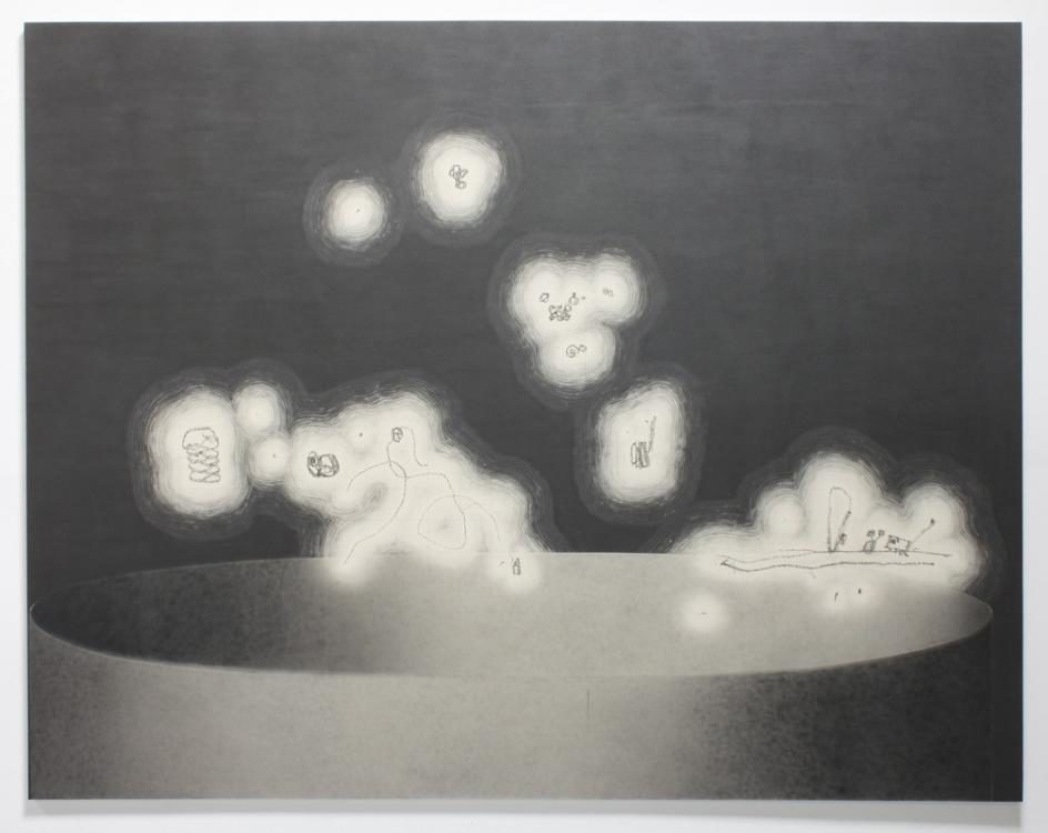 Blow-Up 108, 2014, 250 x 320 cm, Bleistift und Graphitpulver auf ungrundierter Leinwand