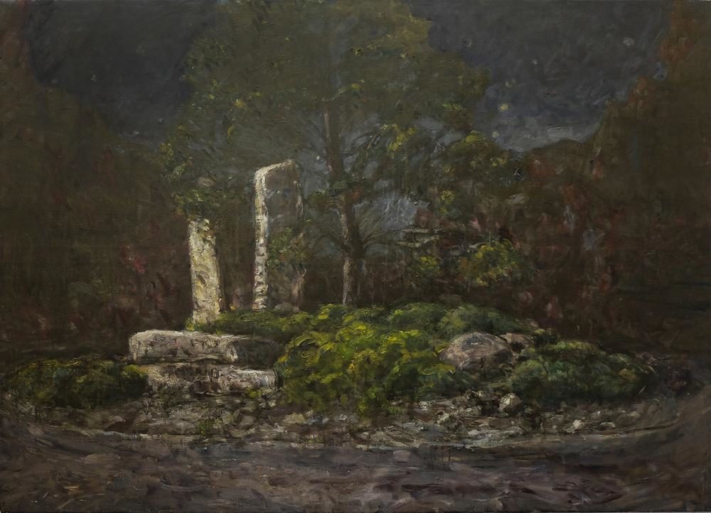 Kreisel Laufen, 2015, 130 x 174 cm, Öl, Eitempera auf Leinwand,