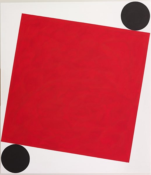 Rotes Quadrat, gehalten / 2016, Acryl auf Baumwolle, 160x140 cm